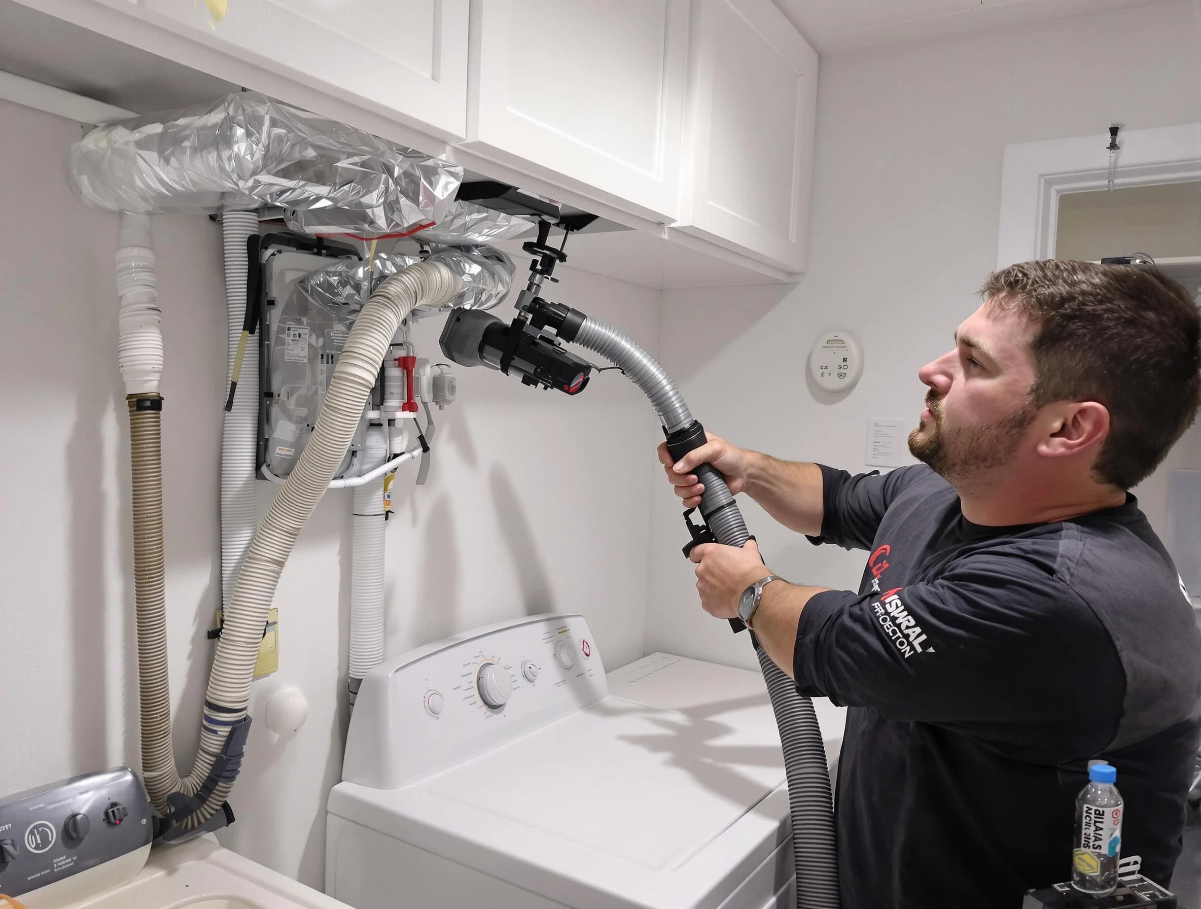 Parker Dryer Vent Cleaning certified technician performing safety-focused gas dryer vent cleaning in Parker